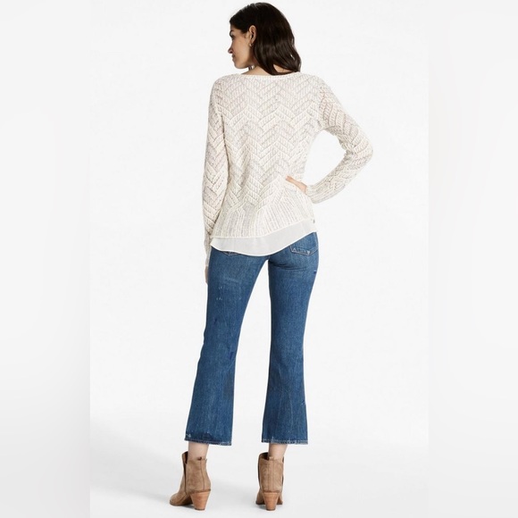 Lucky Brand cotton/mohair chevron sweater in beige pink with chiffon lining - Picture 4 of 12